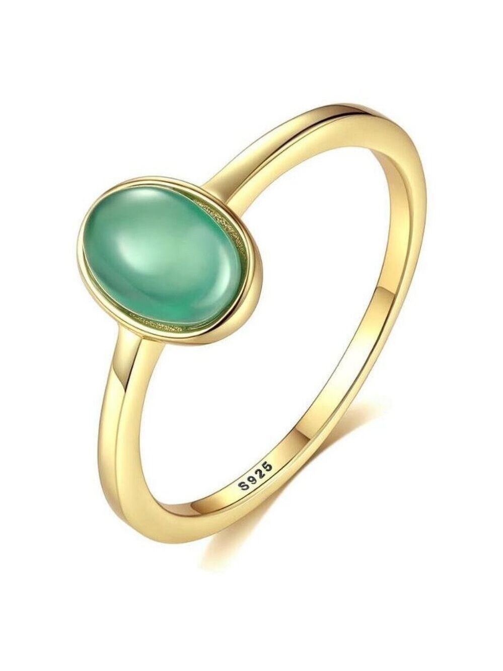 18k Gold Plated over 925 sterling silver Cabochon 7x5 created oval Emerald Ring - Picture 2 of 6
